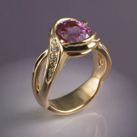 Exclusive Gold Ring with Garnet Crystal and Zirconia