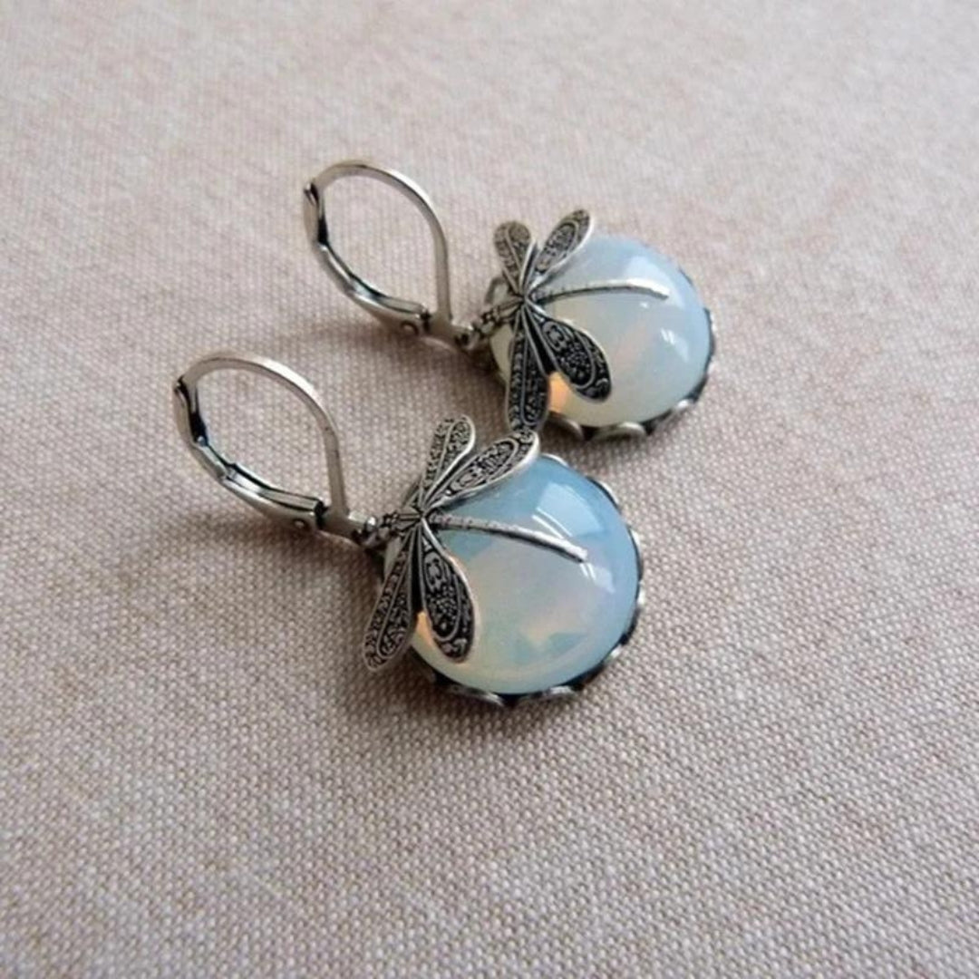 Dragonfly Earrings with White Crystal