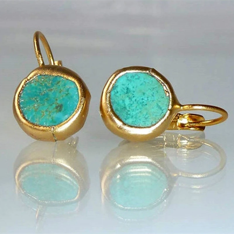 Exclusive Gold Earrings with Turquoise Gem