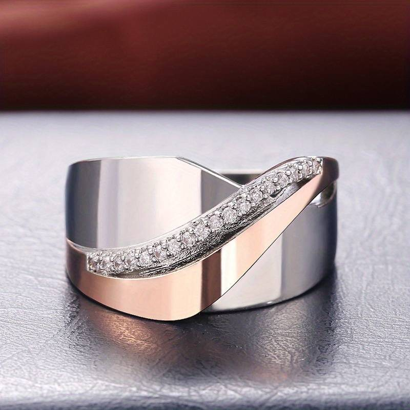 Exclusive Vintage Rose Gold and Silver Ring with Zirconia