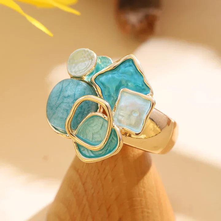 Elegant Blue & White Enamel Ring