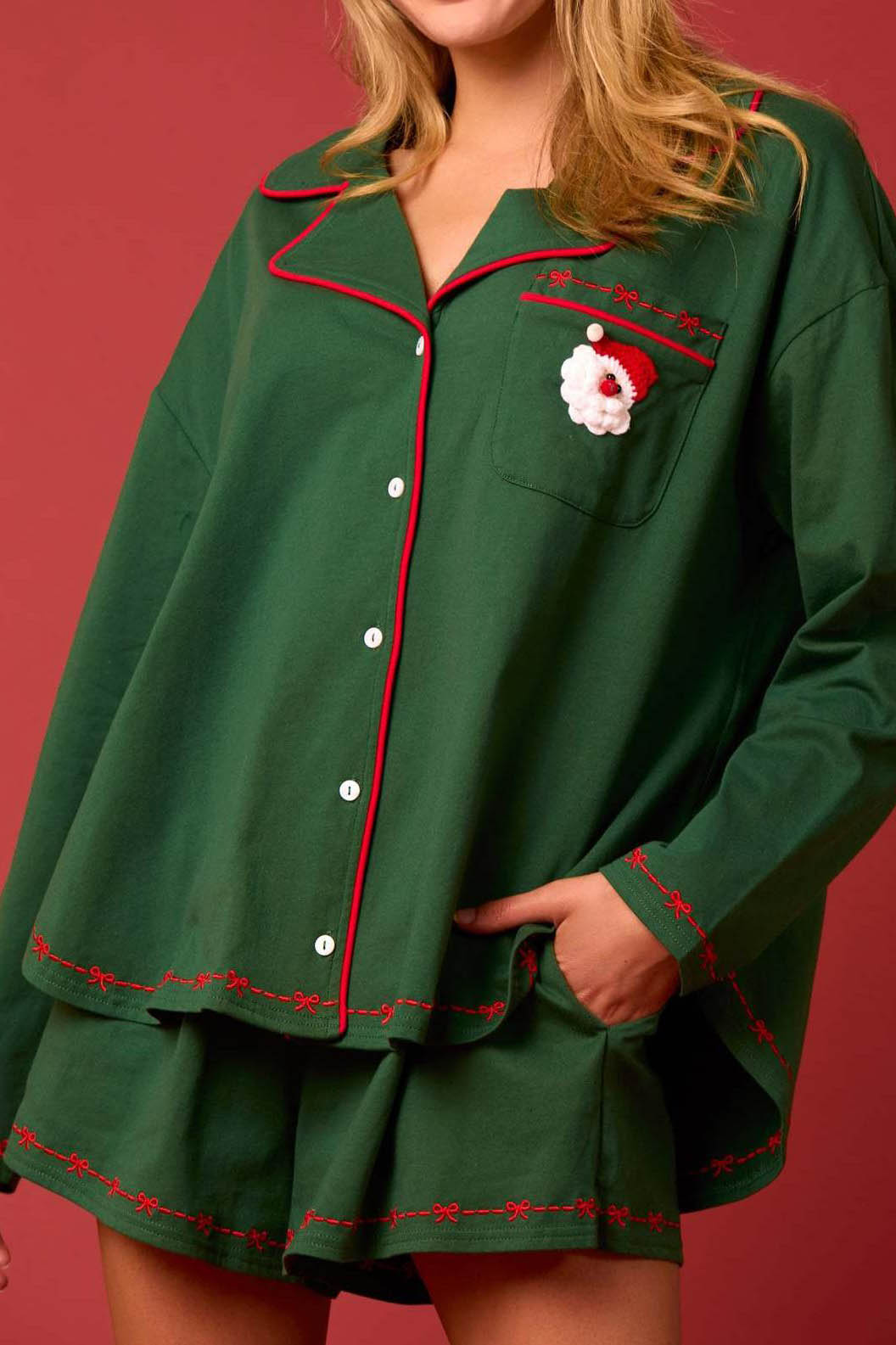 Nashua Long Sleeve Shirt Shorts Pajama Set