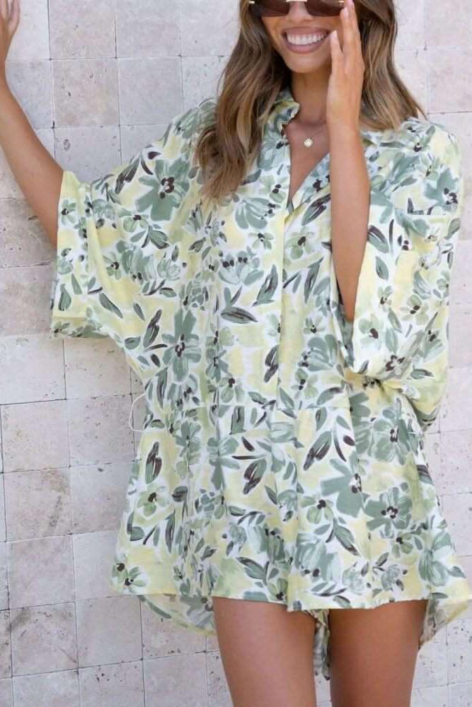 Arica Blue Floral Tied Shirt Romper