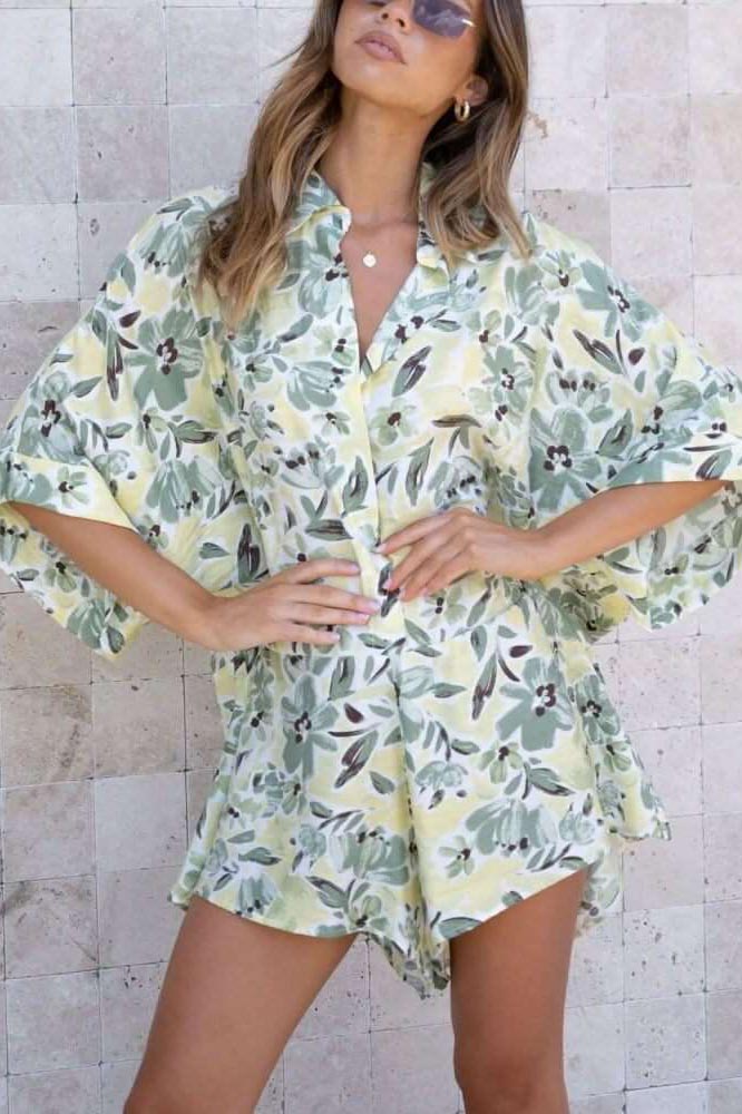 Arica Blue Floral Tied Shirt Romper