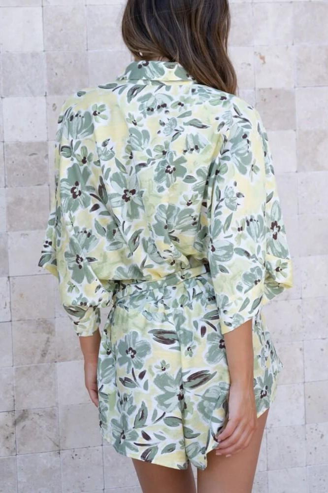 Arica Blue Floral Tied Shirt Romper