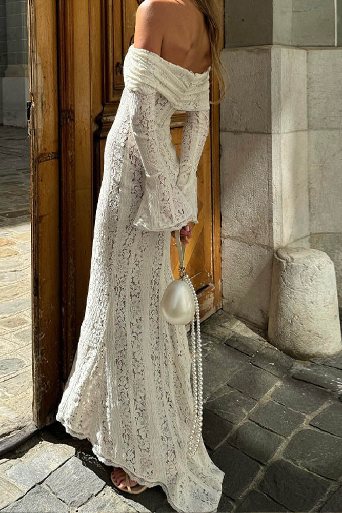 Filemon Lace Flared Sleeve off-Shoulder Dress