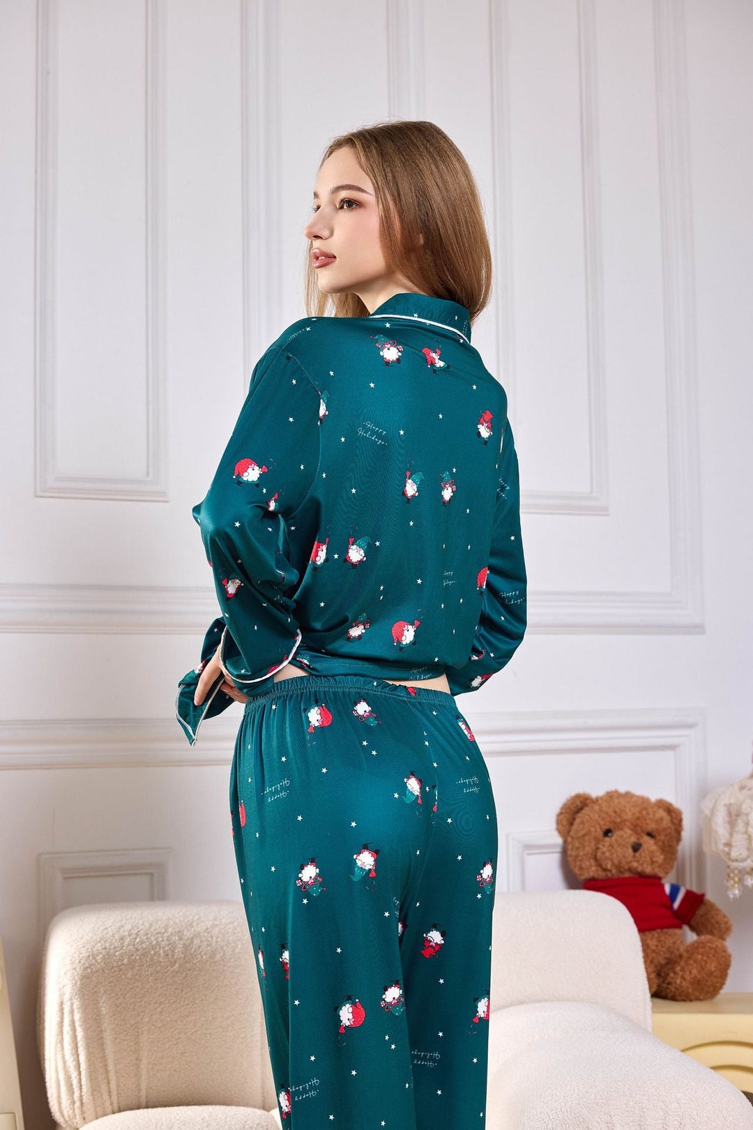Everest Pink Candy Cane Print Satin Long PJ Set