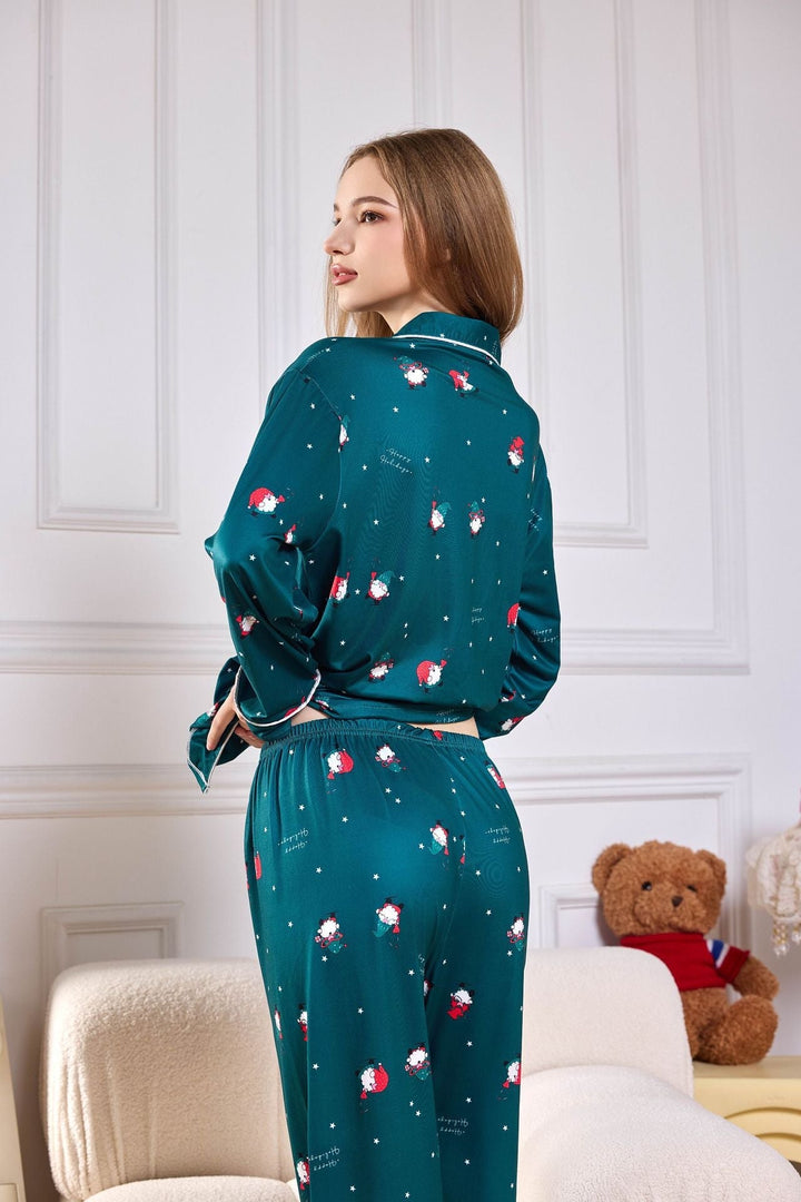 Everest Pink Candy Cane Print Satin Long PJ Set