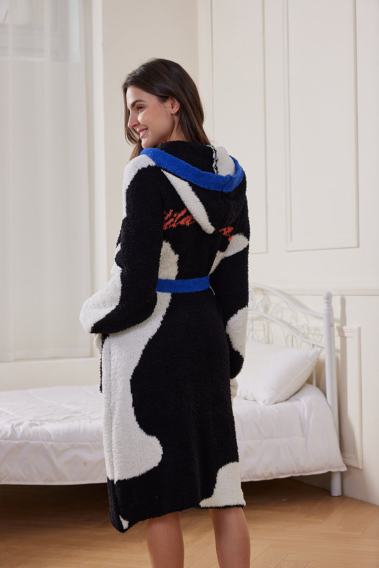 Connie Single-Breasted Plush Hooded Robe
