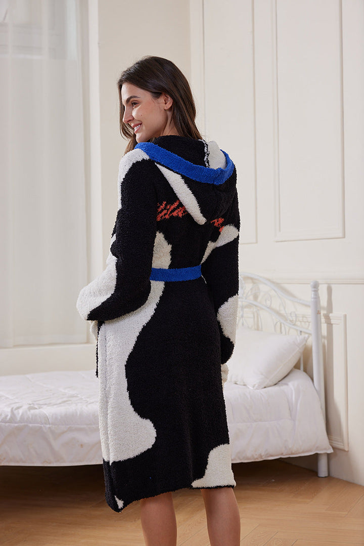 Connie Single-Breasted Plush Hooded Robe