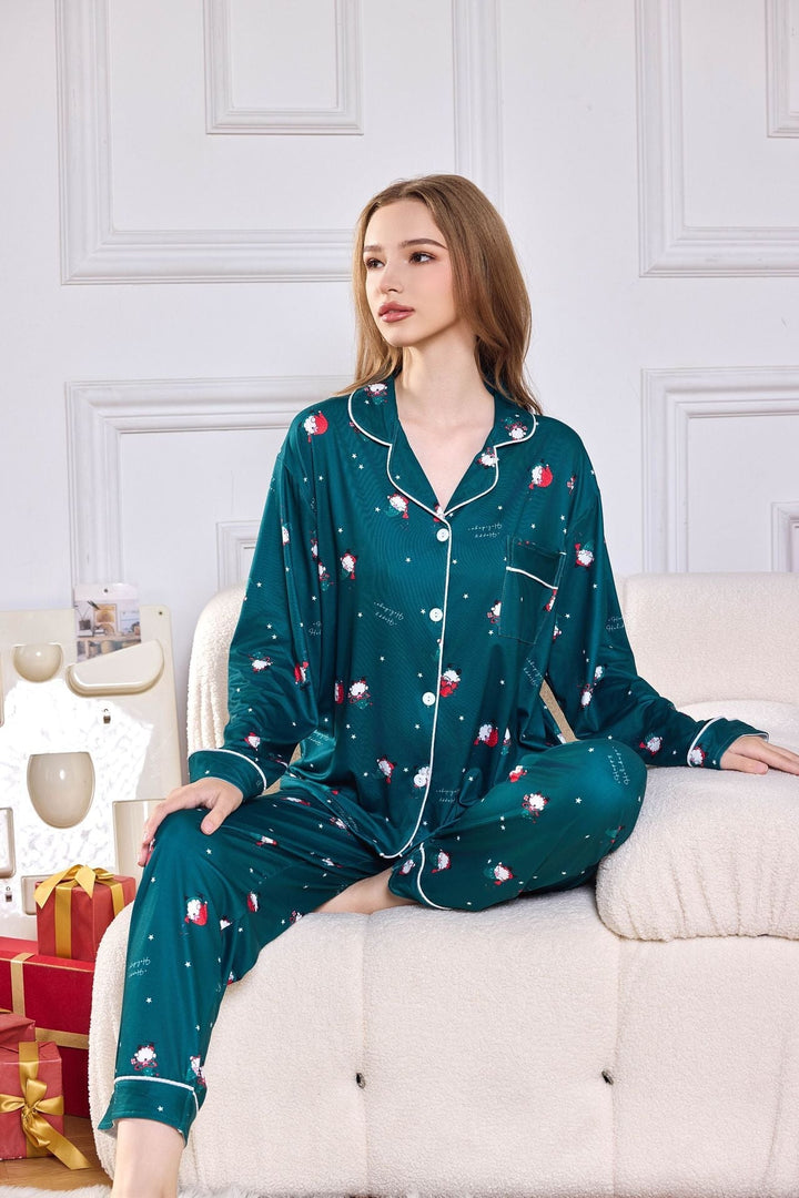Everest Pink Candy Cane Print Satin Long PJ Set