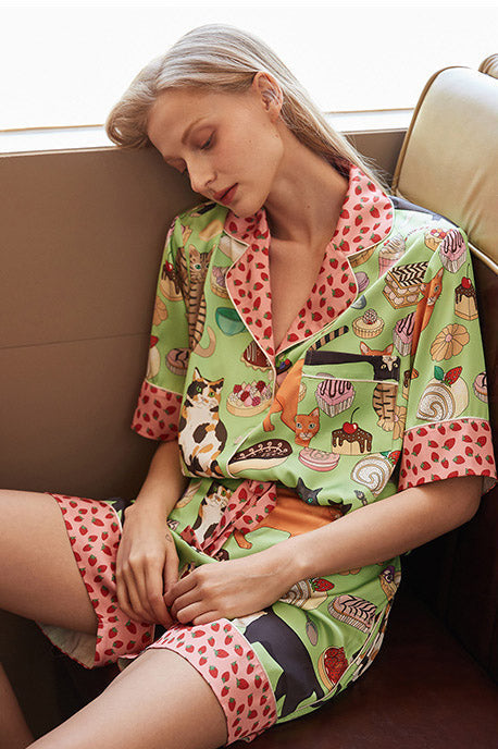 Rhea Cat Shorts Pajama Set