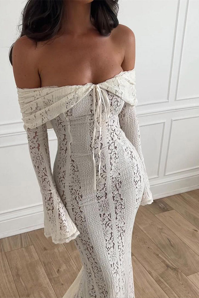 Filemon Lace Flared Sleeve off-Shoulder Dress