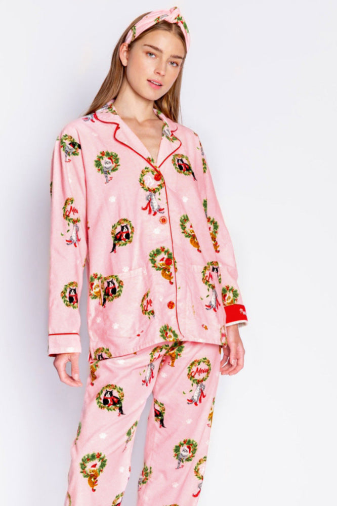 Gelyn Kitten Wreath Print Pajama Set