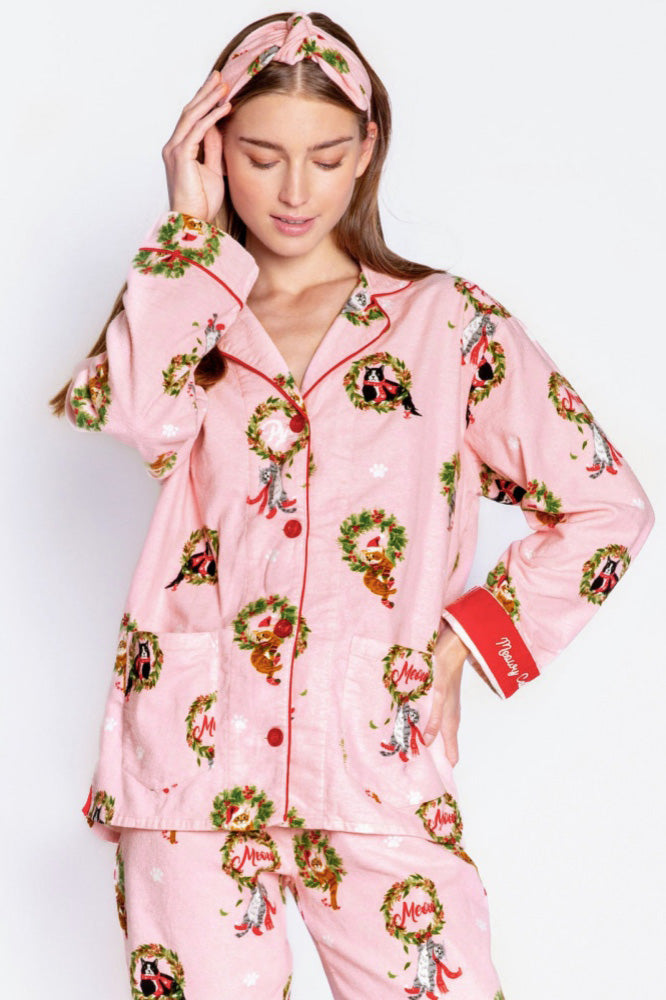 Gelyn Kitten Wreath Print Pajama Set