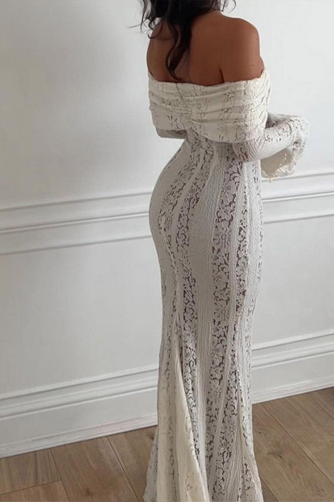 Filemon Lace Flared Sleeve off-Shoulder Dress