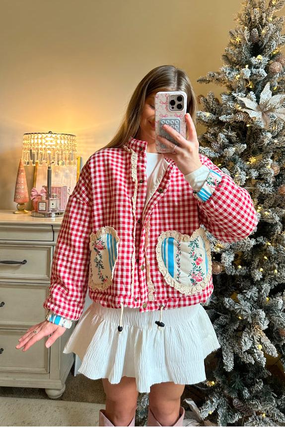 Dutton Plaid Pink Heart Pocket Jacket