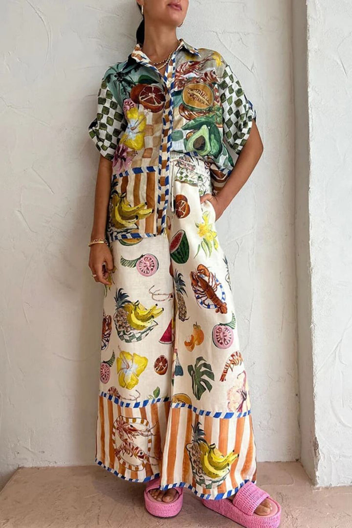 Erin Colorful Fruit Print Casual Two-Piece Set