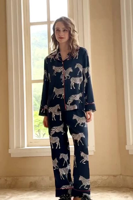 Tara Blue Zebra Print Pajama Set