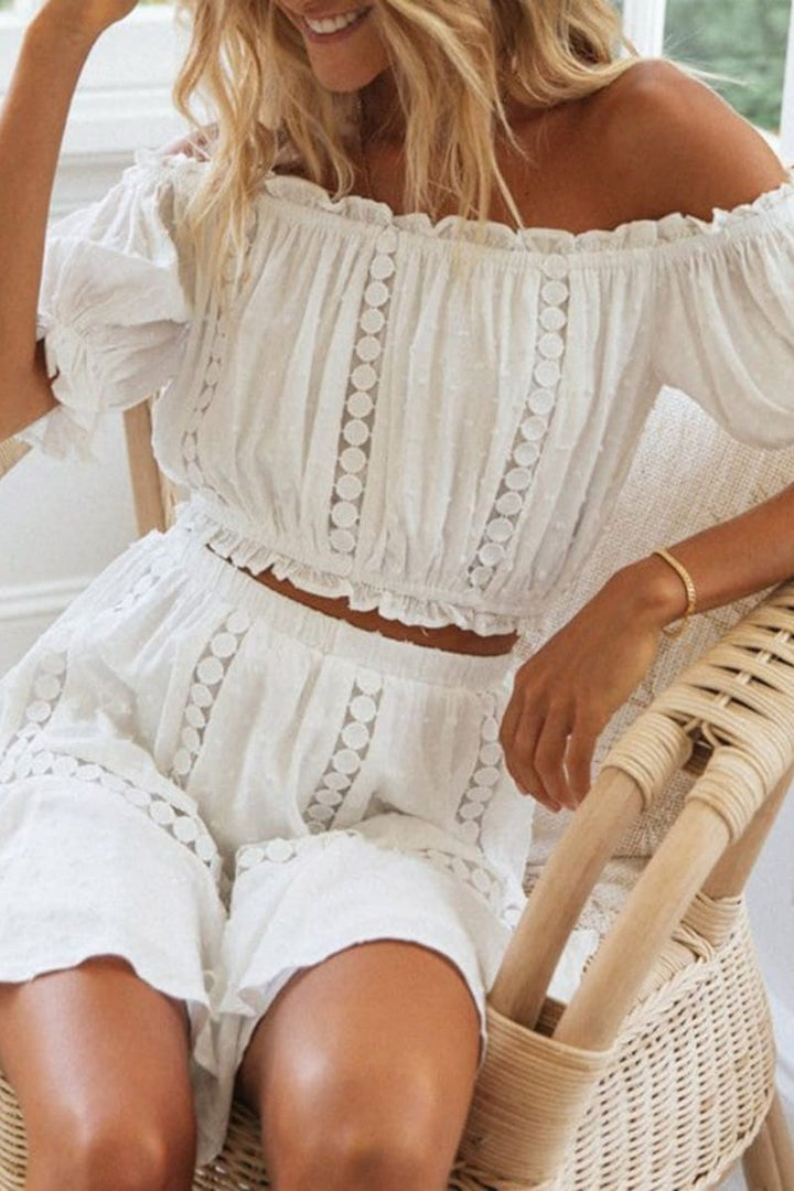 Alondra White Lace Crop Top and Skirt Matching Sets