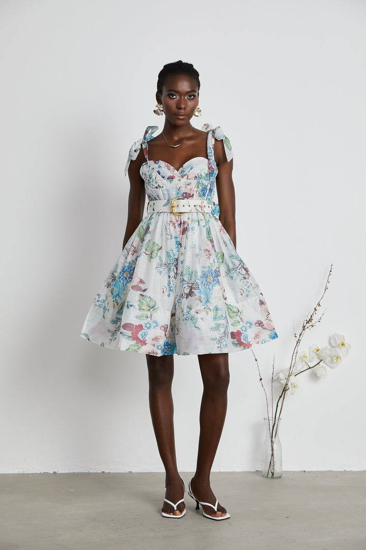 Dray Floreal Print Belted Mini Dress