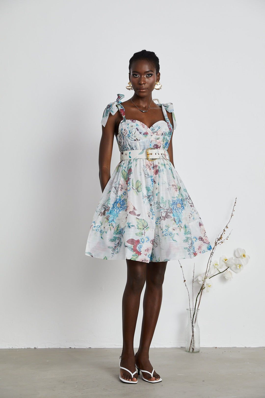 Dray Floreal Print Belted Mini Dress