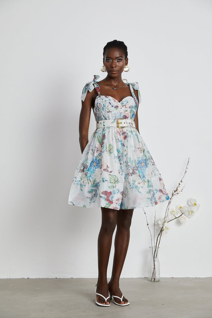 Dray Floreal Print Belted Mini Dress