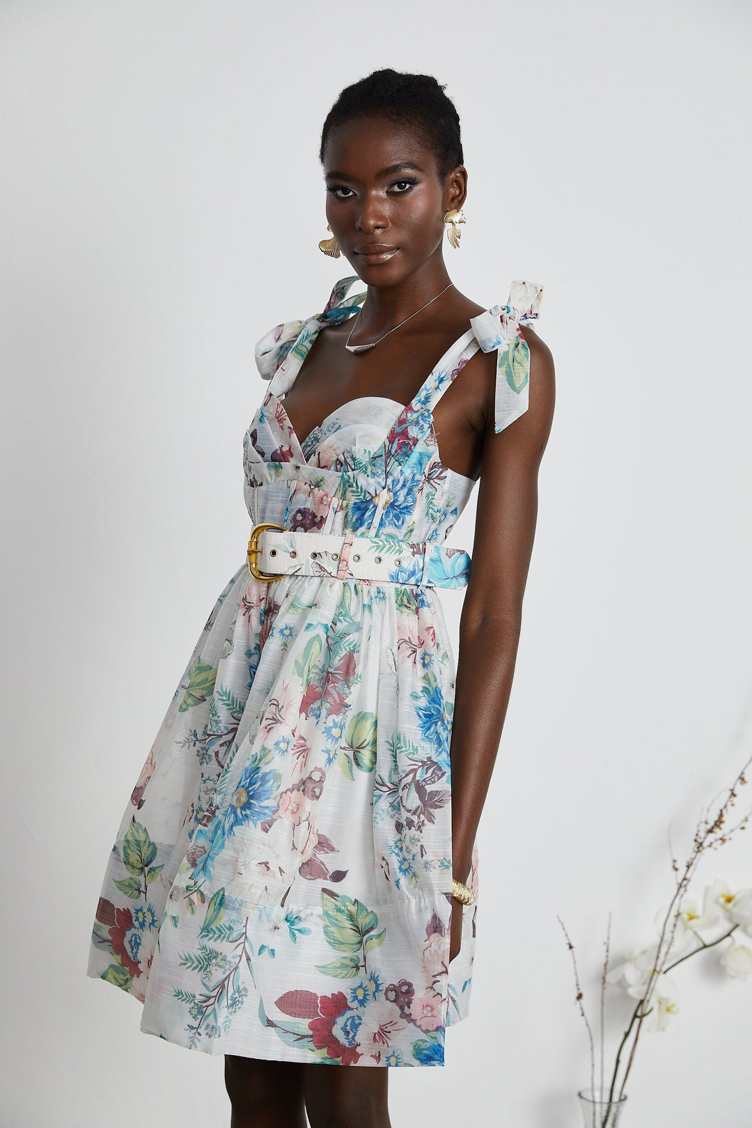 Dray Floreal Print Belted Mini Dress
