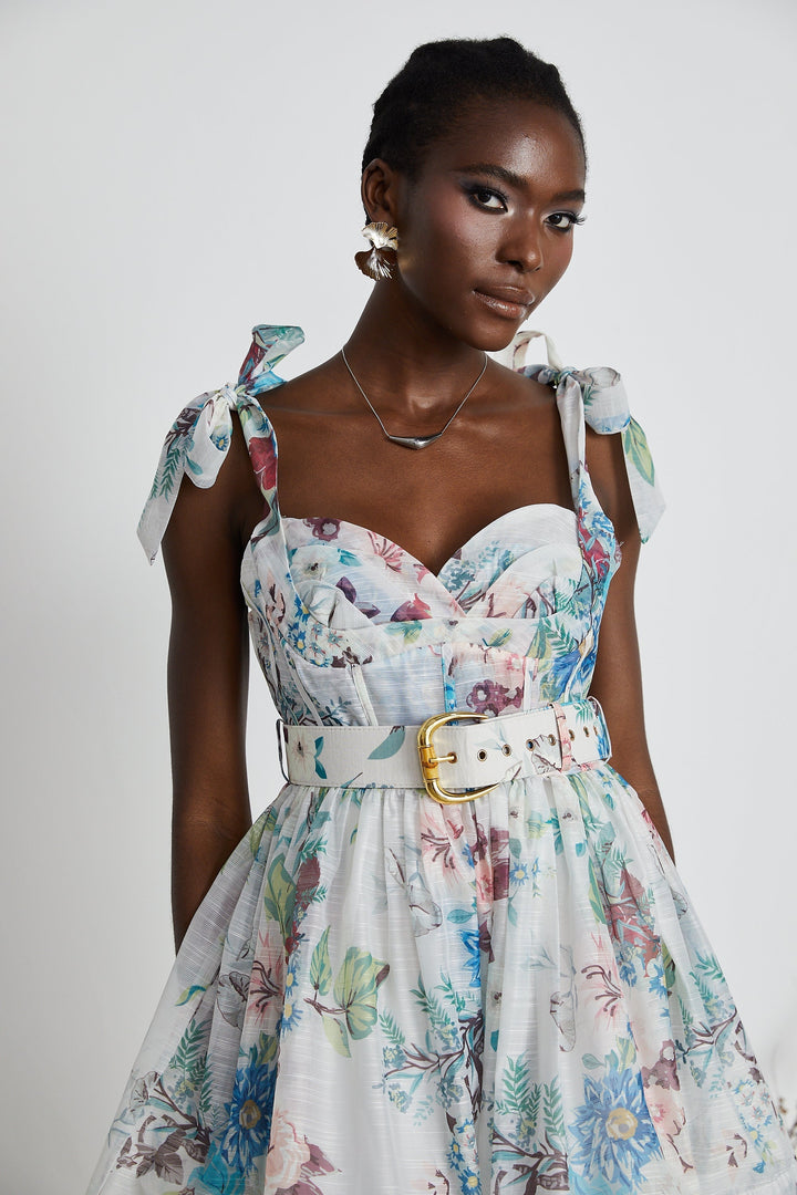 Dray Floreal Print Belted Mini Dress