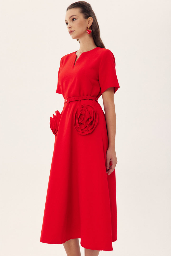 Golinda Floral Appliqué Short Sleeve Midi Dress