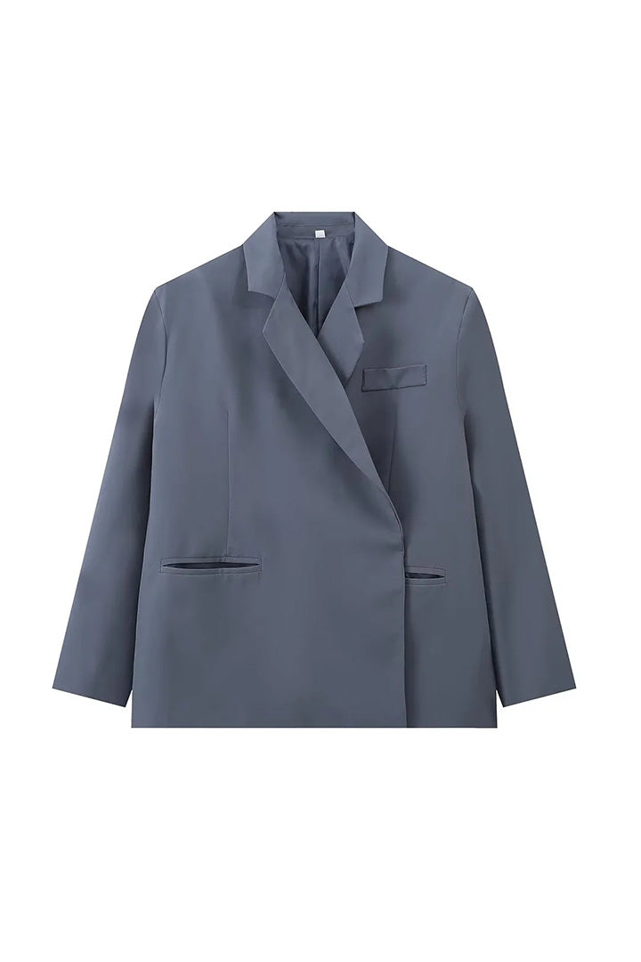 Ellerie Oversized Side Slit Blazer Steel Blue