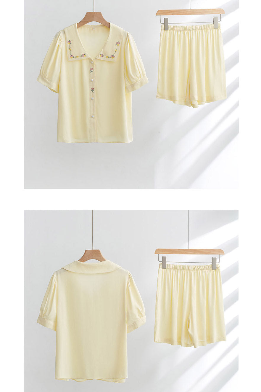 Pai Satin Rose Embroidery Sleepwear Set