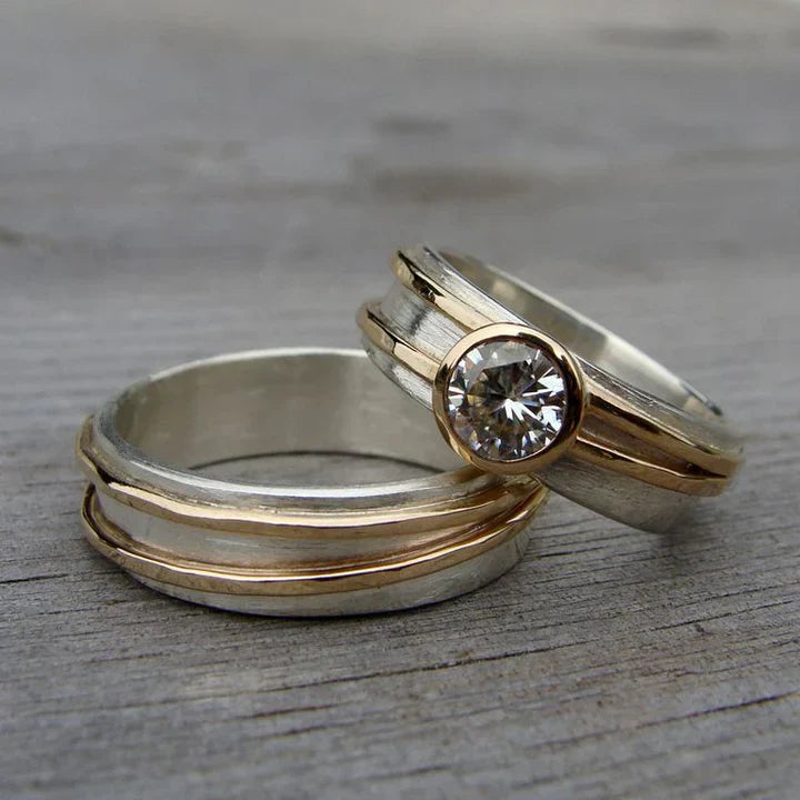 Exclusive Vintage Gold & Silver Zirconia Ring Set