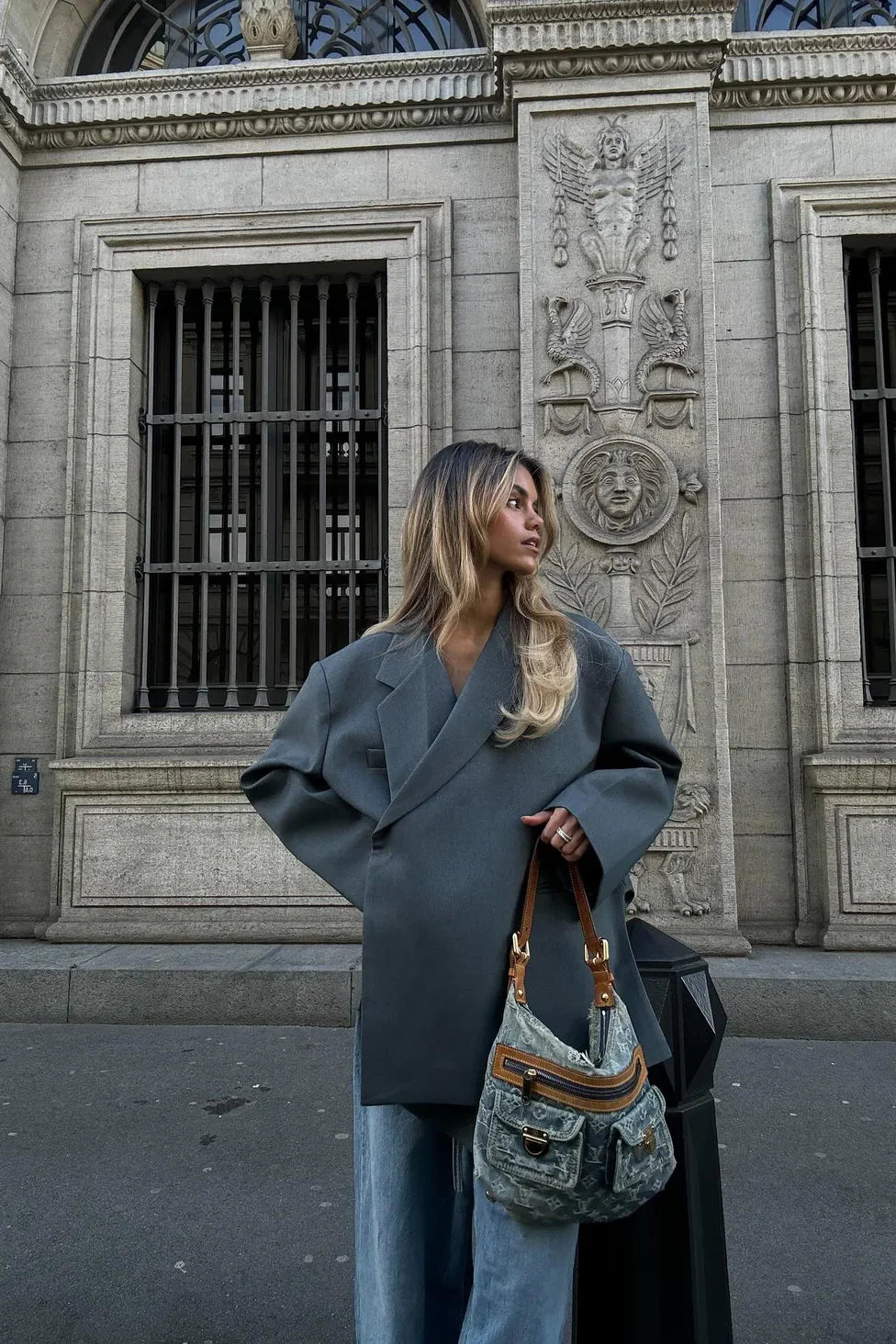 Ellerie Oversized Side Slit Blazer Steel Blue