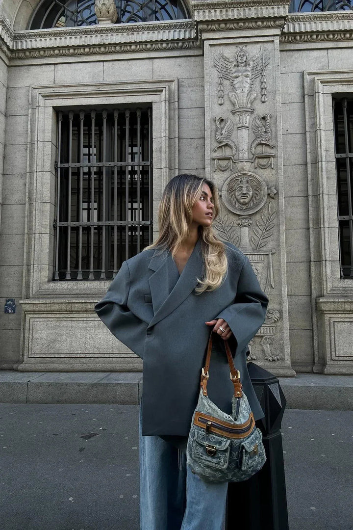 Ellerie Oversized Side Slit Blazer Steel Blue
