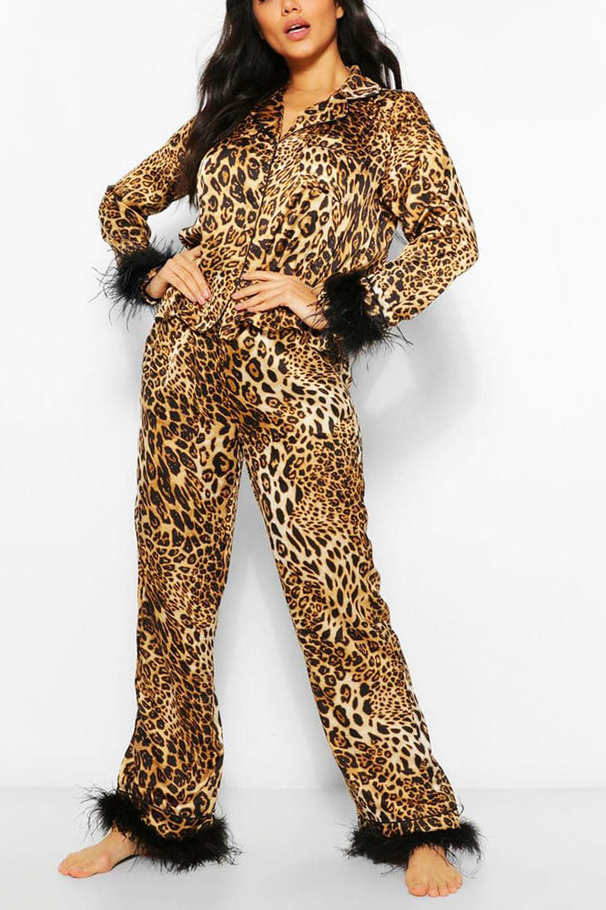 Shilpa Leopard Print Satin Pajama Set