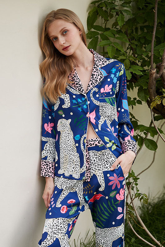 Fatema TaylorBlue Snow Leopard Print Pajama Set