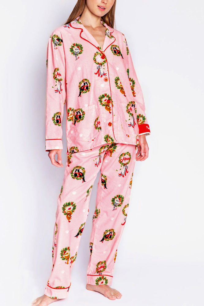 Gelyn Kitten Wreath Print Pajama Set