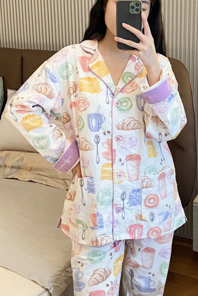 Silvana Milk Tea & Bread Print Pajama Set