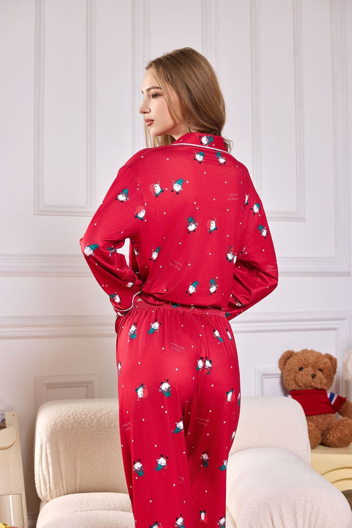 Everest Pink Candy Cane Print Satin Long PJ Set