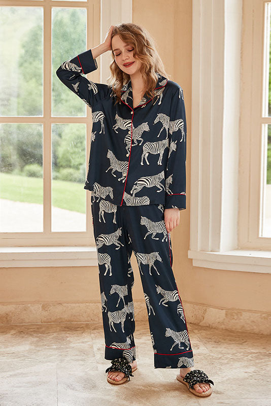 Tara Blue Zebra Print Pajama Set