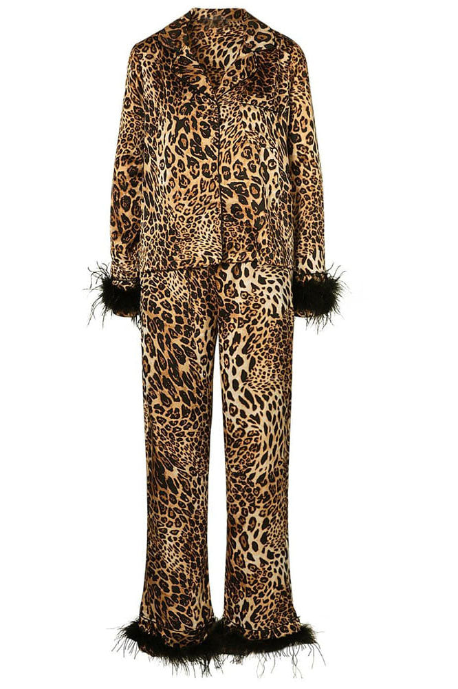Shilpa Leopard Print Satin Pajama Set
