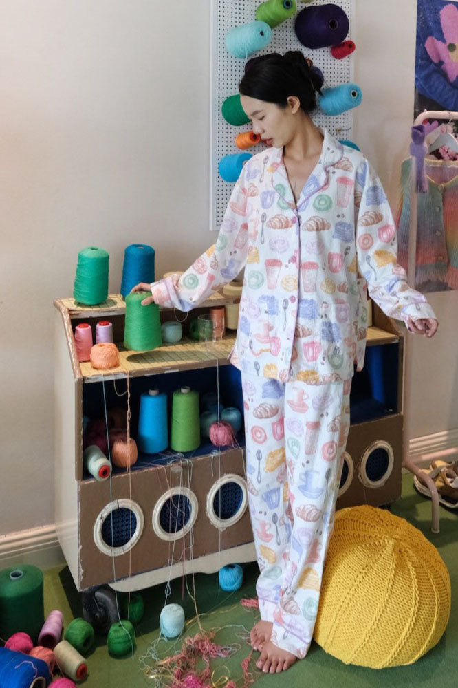 Silvana Milk Tea & Bread Print Pajama Set