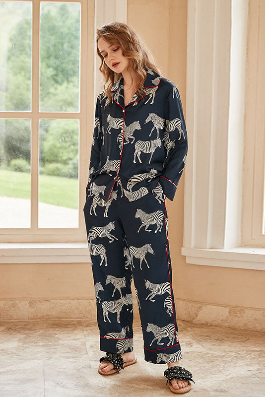 Tara Blue Zebra Print Pajama Set