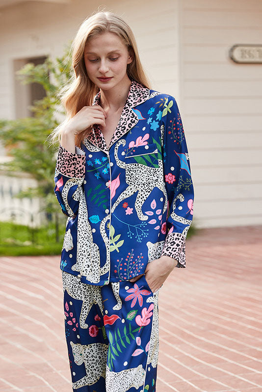 Fatema TaylorBlue Snow Leopard Print Pajama Set