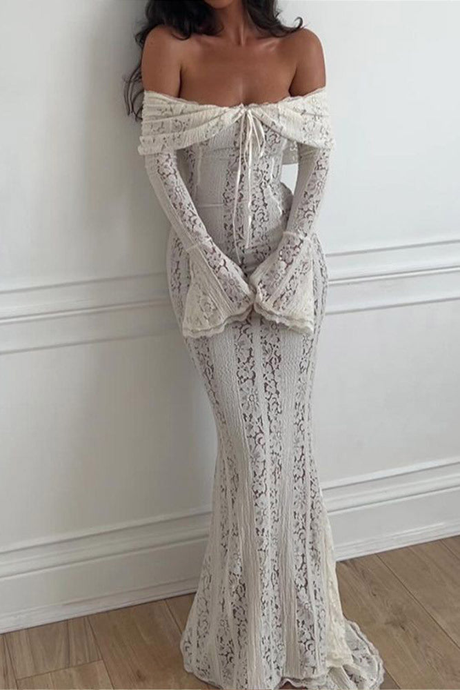 Filemon Lace Flared Sleeve off-Shoulder Dress