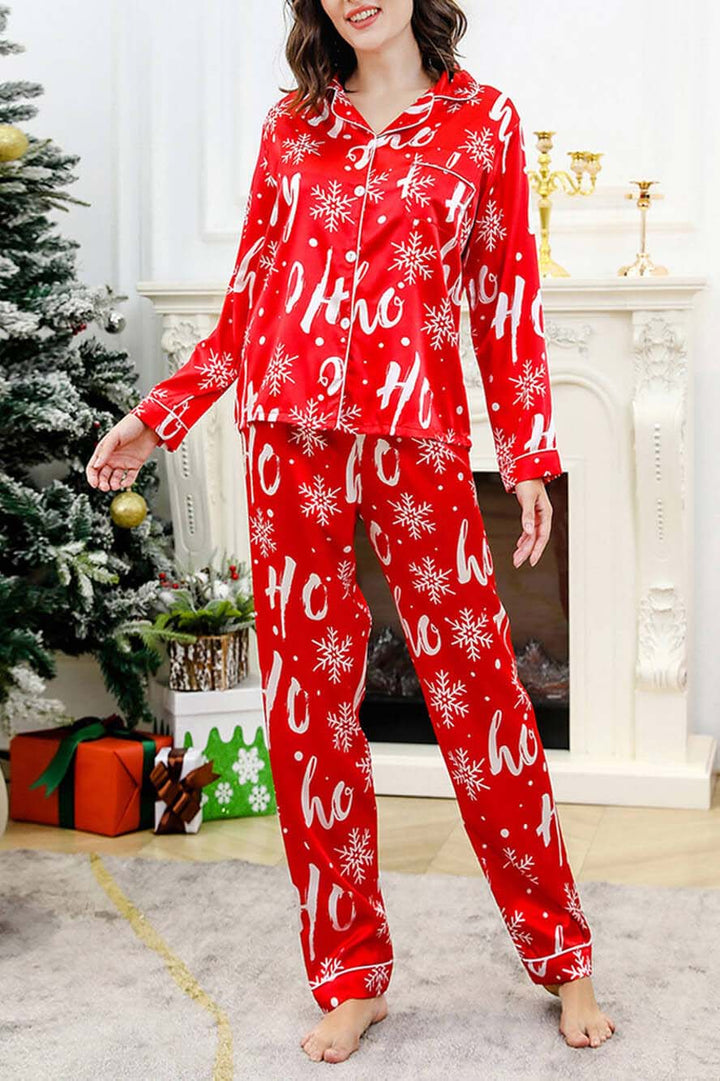 Kia Snowflake Pattern Silk-Like Pajama Set