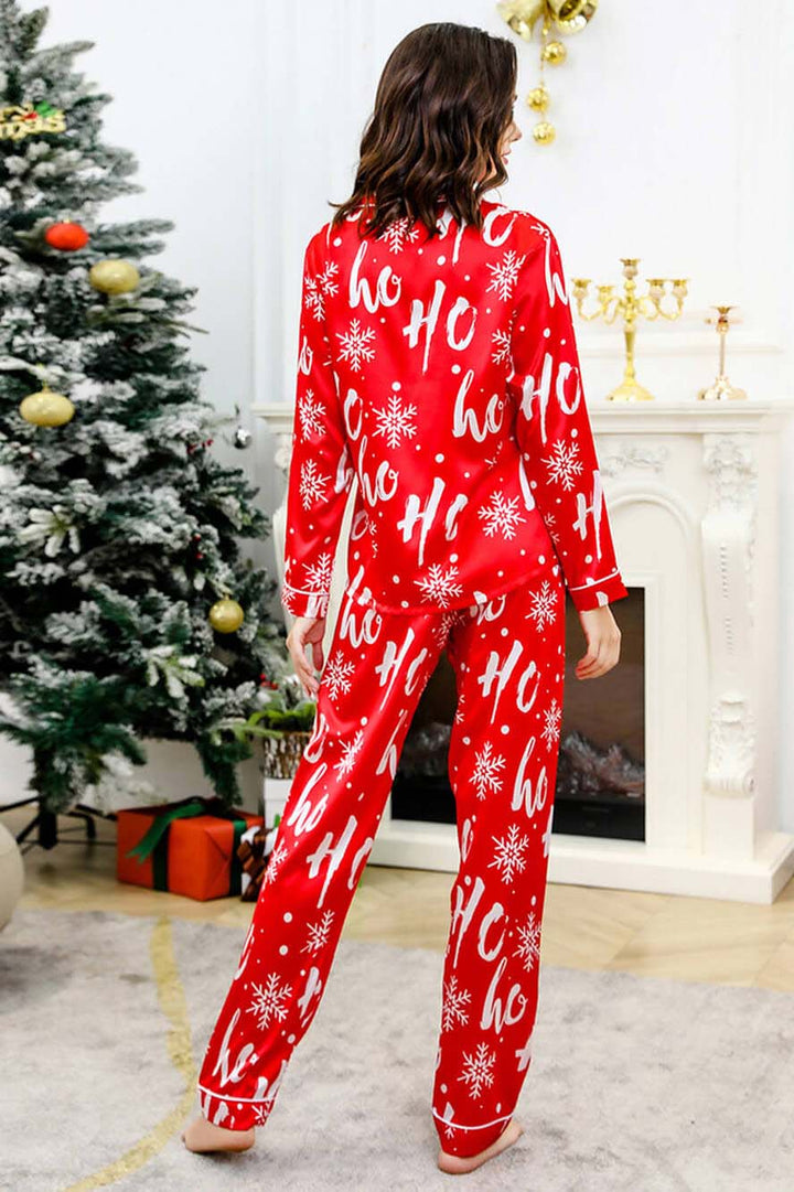 Kia Snowflake Pattern Silk-Like Pajama Set