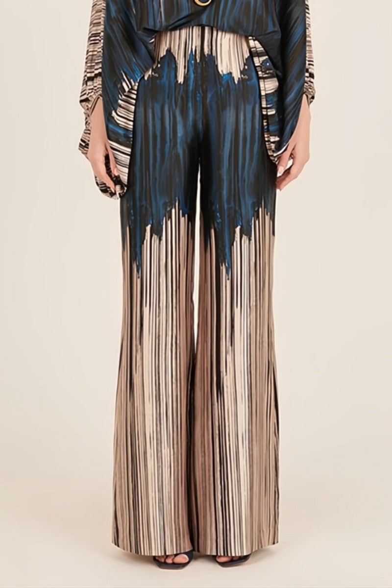 Emma Abstract Waves Two-Piece Set - Blue-Brown