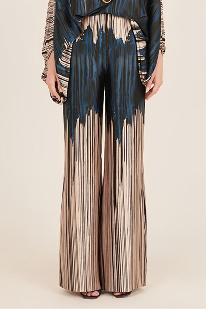 Emma Abstract Waves Two-Piece Set - Blue-Brown
